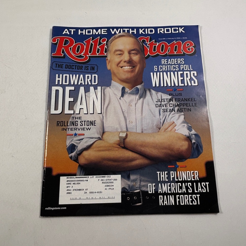 Rolling Stone Magazine Issue 941 Feb 5 2004 Howard Dean Kid Rock Dave Chappelle